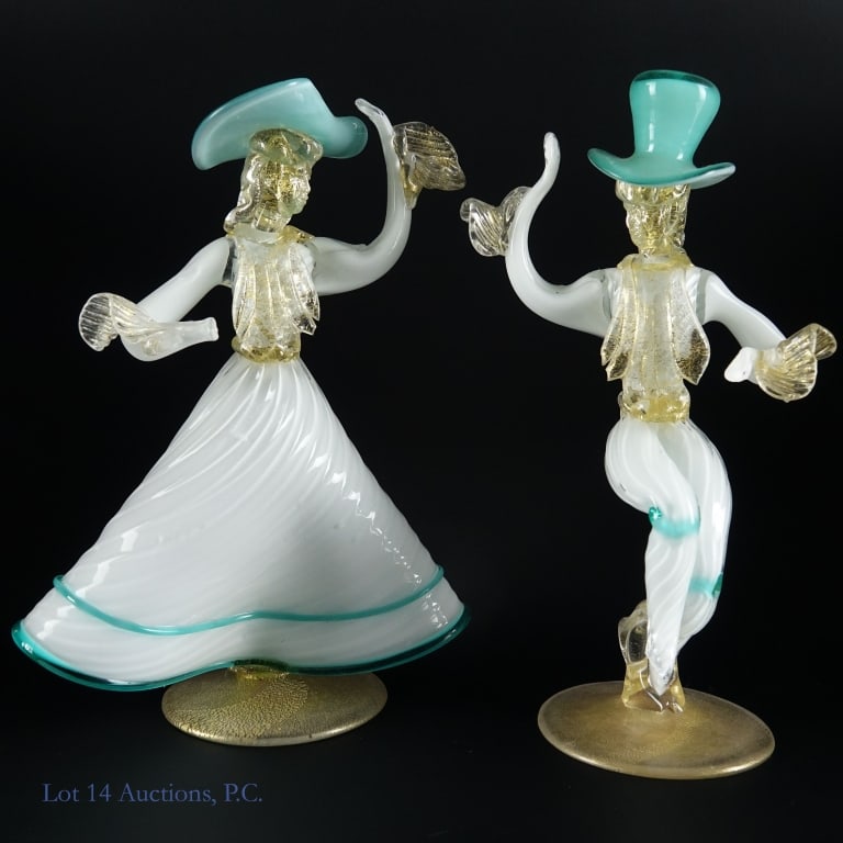 Murano Dancer Figurines 8" (2): Murano Dancer Figurines 8" (2). For Local Pick Up or Third Party Shipping Only. Per consigner, two (2) 8" Murano glass art sculptures of male and female dancers. Total weight - 1# 5 oz. No noticeable 