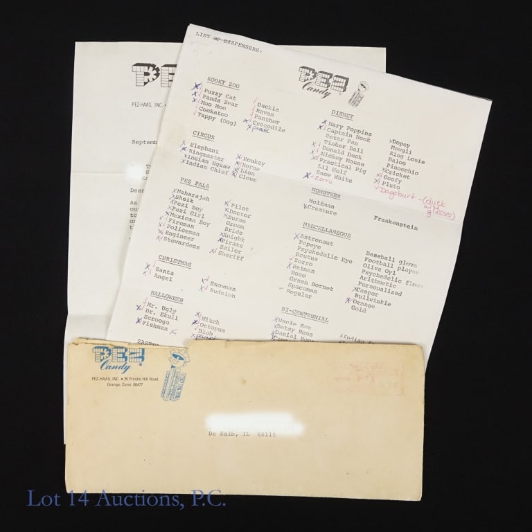 1980 PEZ Correspondence Letter: 1980 PEZ Correspondence Letter. Correspondence letter from PEZ International dated September 24, 1980. Included is a complete list of dispensers. Sender of the letter makes sure to thank the receiver
