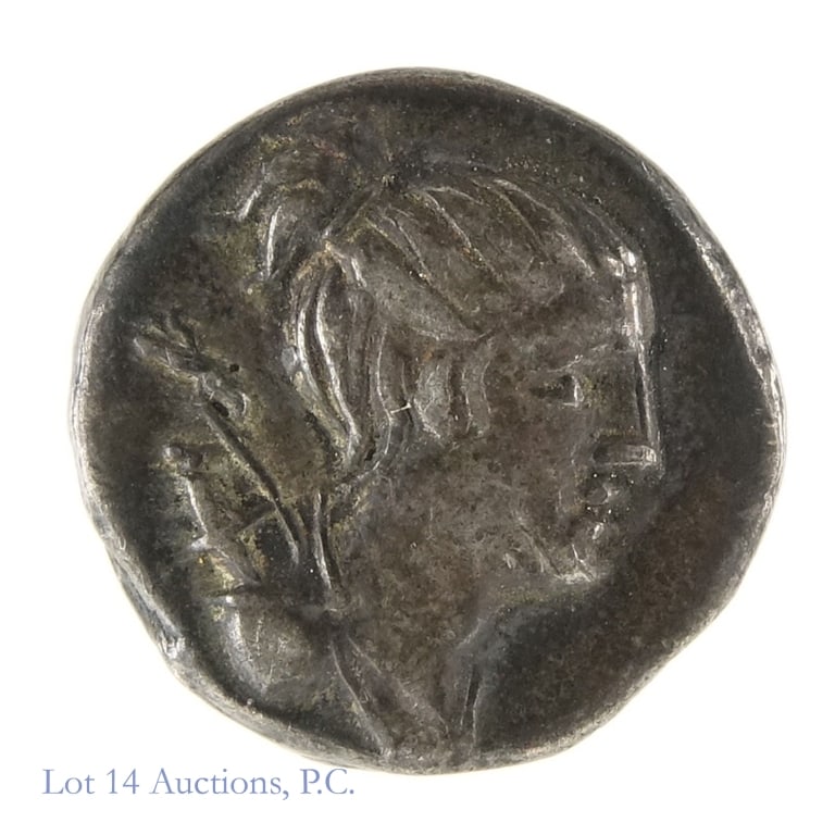 (74 BC) Roman C. Postumius Silver Denarius (XF): (74 BC) Roman Republic Caius Postumius Tatius silver denarius (Rome Mint). Per consigner, grades XF. Obverse features draped bust of Diana right with bow and quiver above shoulder and reverse features