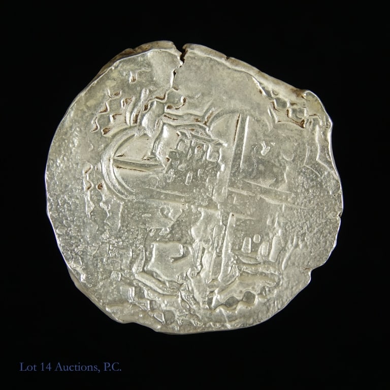 1621-P Spain Silver 8 Reales - Atocha Shipwreck: 1598 to 1621 Spain 8 Reales coin (Potosi Mint - Bolivia) in TSI holder. Recovered from the Atocha shipwreck (9/6/1622) by Treasures Salvors, Inc. in 1985. Per TSI, coin from the Reign of Philip III. O