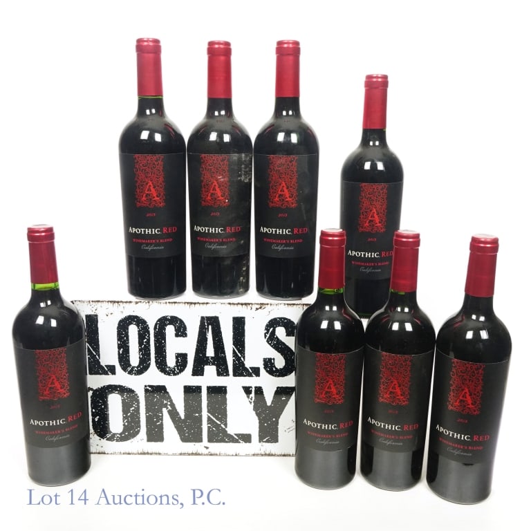 2013 Apothic Red Red Blend (8, LOCAL PICK-UP ONLY): This lot is LOCAL PICK-UP ONLY and is not available for shipping. This lot includes 8 bottles of: 2013 Apothic Red California Winemaker's Blend, 13.5% ABV, 750 ml, Vintage: 2013, Region: Central Valle