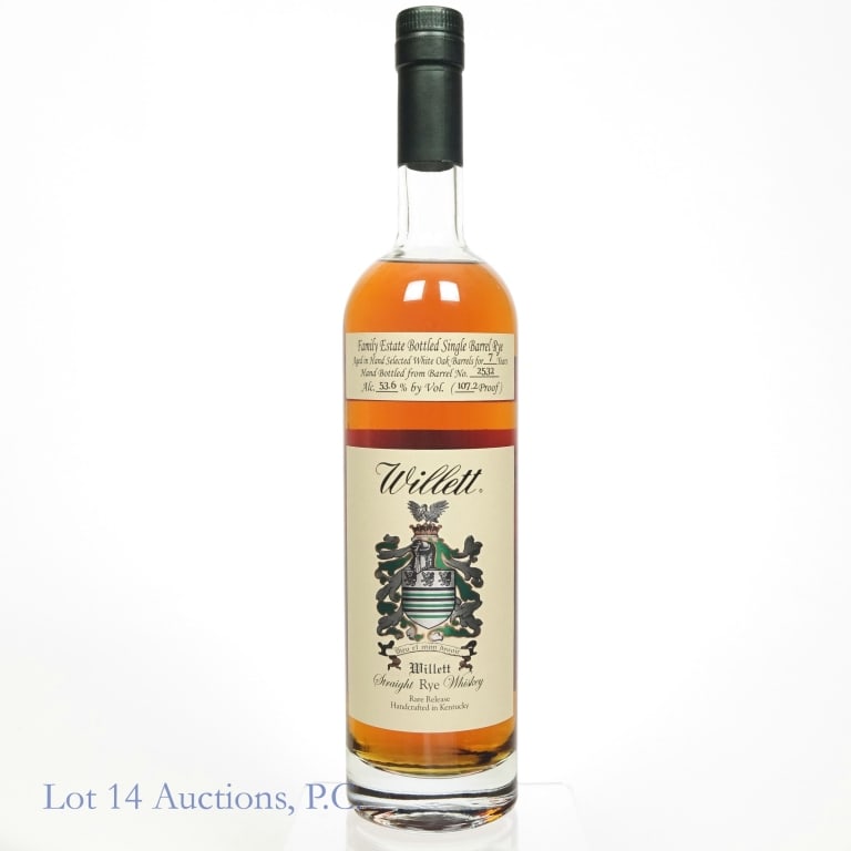 Willett Family Estate 7 Year SB Rye Pick (2532): Willett Family Estate 7 Year Single Barrel Rye, 107.2 Proof, 750 ml, Mister Krabappel Private Selection, Barrel #2532, Bottle #100 of 167 bottles.