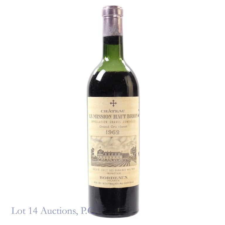 1962 Chateau La Mission Haut Brion Graves: 1962 Chateau La Mission Haut Brion Graves Grand Cru, %ABV: N/A, 750 ml, Vintage: 1962, Region: Bordeaux, France, Appellation: Graves. 90 rating by Wine Spectator. Severe sediment around neck of bottle