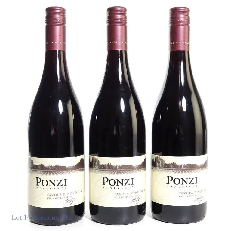 2013 Ponzi Vineyards Tavola Pinot Noir (3): 3 bottles total in this lot. 2013 Ponzi Vineyards Tavola Pinot Noir, 13.2% ABV, 750 ml, Vintage: 2013, Region: Willamette Valley, Oregon (x3).