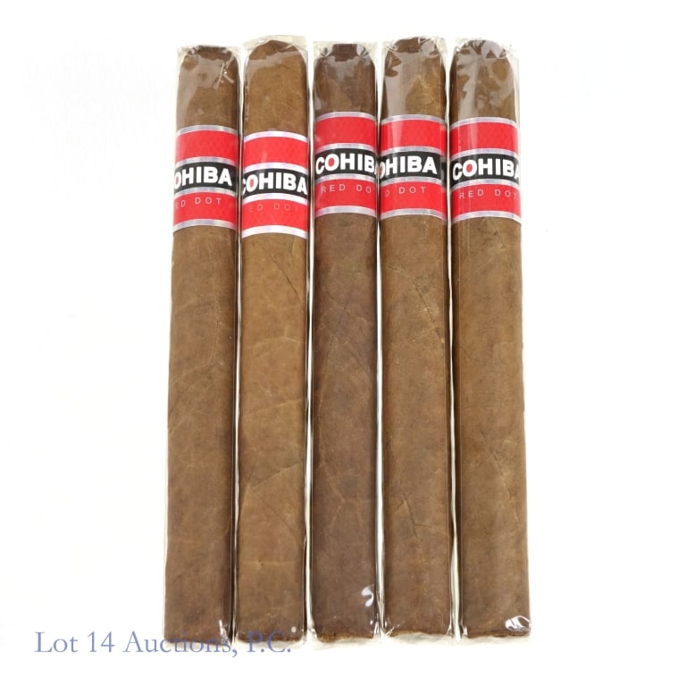 Cohiba Red Dot Churchill Cigars (5 Pack): Cohiba Red Dot Churchill Cigars, 7" x 49, Pack of 5, Wrapper: Cameroon, Filler: Dominican Republic, Medium strength. Consigner stored these cigars since original purchase in a humidity-controlled humi