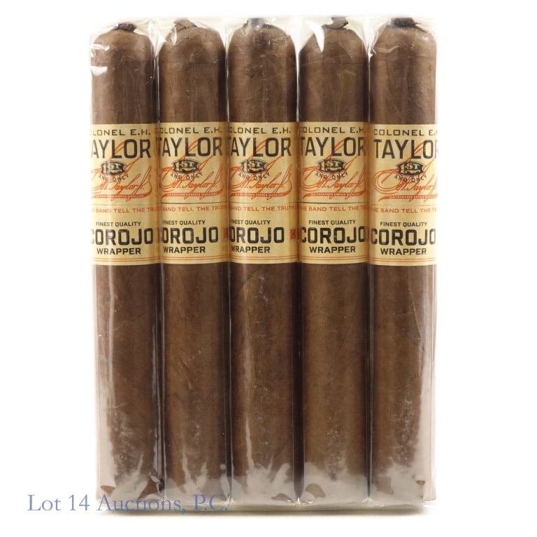 E.H. Taylor Corojo Wrapper Toro Gordo Cigar 5 Pack: E.H. Taylor Corojo Wrapper Toro Gordo Cigars, 6" x 56, Origin: Dominican Republic. Consignor stored these cigars since original purchase in a humidity-controlled humidor, and transported them to the a