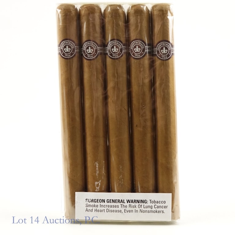 Montecristo Churchill Extra Cigars (5 Pack): Montecristo Churchill Extra Cigars, 7.5" x 52, Pack of 5, Wrapper: Connecticut, Origin: Dominican Republic. Consignor stored these cigars since original purchase in a humidity-controlled humidor, and
