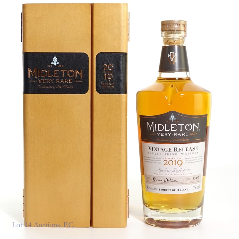 Midleton Very Rare Vintage Release Whiskey (2019): Midleton Very Rare Vintage Release Irish Whiskey (2019), 80 Proof, 750 ml, Serial #32837. Original wooden case included.