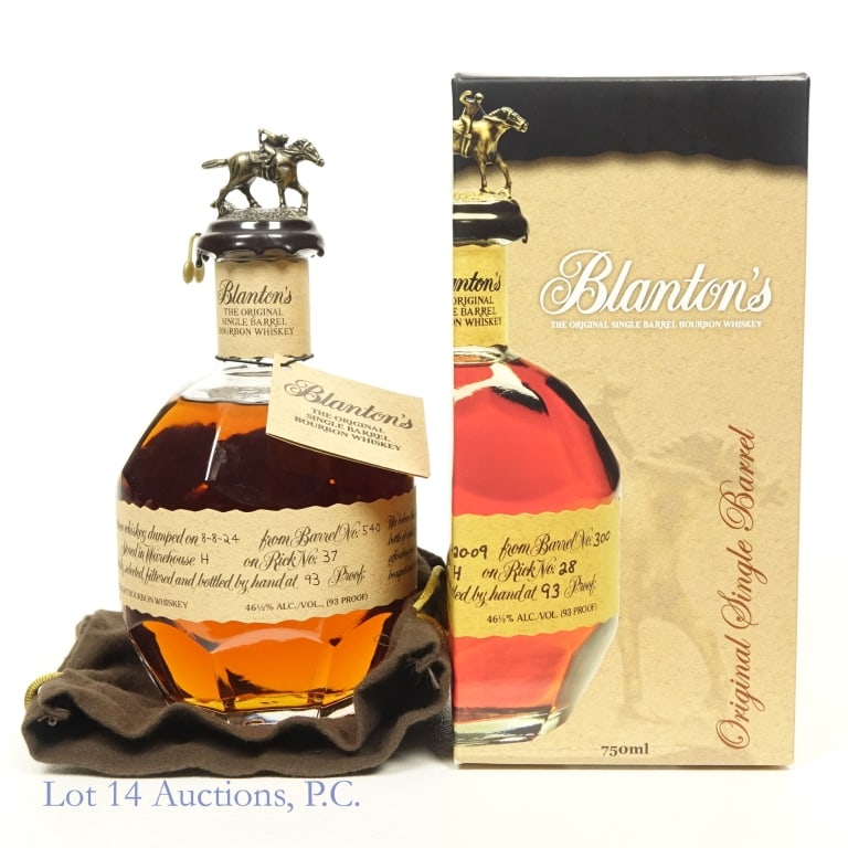 Blanton's Single Barrel Bourbon "O": Blanton's Single Barrel Bourbon, 93 Proof, 750 ml, Letter O, Dump Date: 08-08-24, Barrel #540, Bottle #110, Box and bag included.