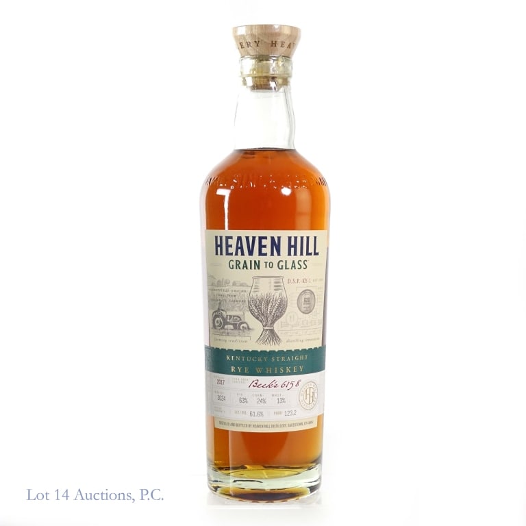 Heaven Hill Grain to Glass Rye (2024): Heaven Hill Grain to Glass Rye (2024), 123.2 Proof, 750 ml, Corn Seed Varietal: Beck's 6158, Distilled: 2017, Released: 2024.