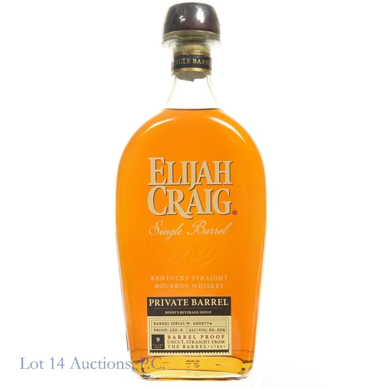 Elijah Craig 9 Yr Barrel Proof Bourbon Store Pick: Elijah Craig 9 Year Single Barrel Barrel Proof Bourbon, 120.4 Proof, 750 ml, Binny's Private Selection, Barrel #6835774.