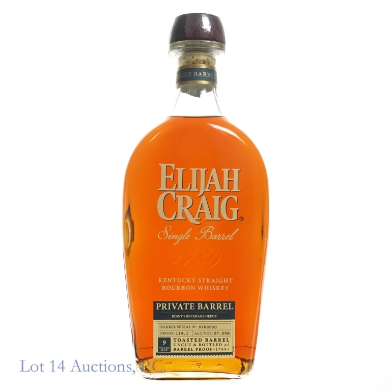Elijah Craig 9 Year Toasted Barrel Bourbon Pick: Elijah Craig 9 Year Toasted Single Barrel Bourbon, 114.1 Proof, 750 ml, Binny's Private Selection, Barrel #6782930.