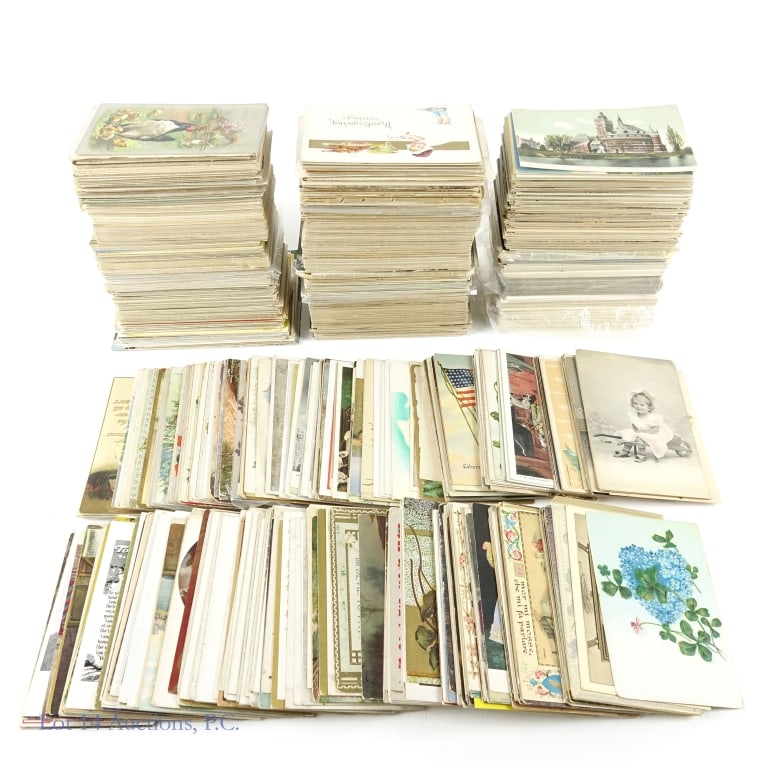 Post Cards, Pre WWII 19 Pounds: Three boxes of postcards - primarily 1900 -1940, Almost all of the post cards were never written or mailed. Box F - 6.25 lbs. - 2lbs. of public and university library post cards, including at least on