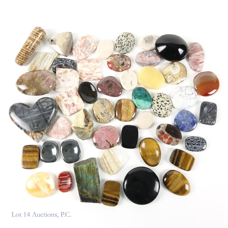 Polished Rocks / Stones (+45): Polished Rocks / Stones (+45). Over 45 polished rocks and stones, weighing 3# 10 oz. See photos for more details on condition and shapes.