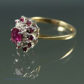 14K Y Gold Ruby & White Sapphire Ring