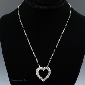 14K W Gold Heart Sapphire Pendant & 10K Chain
