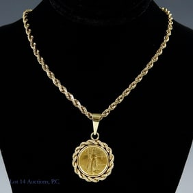 1/10 ozt 1988 Gold Eagle in 14K Bezel & Chain