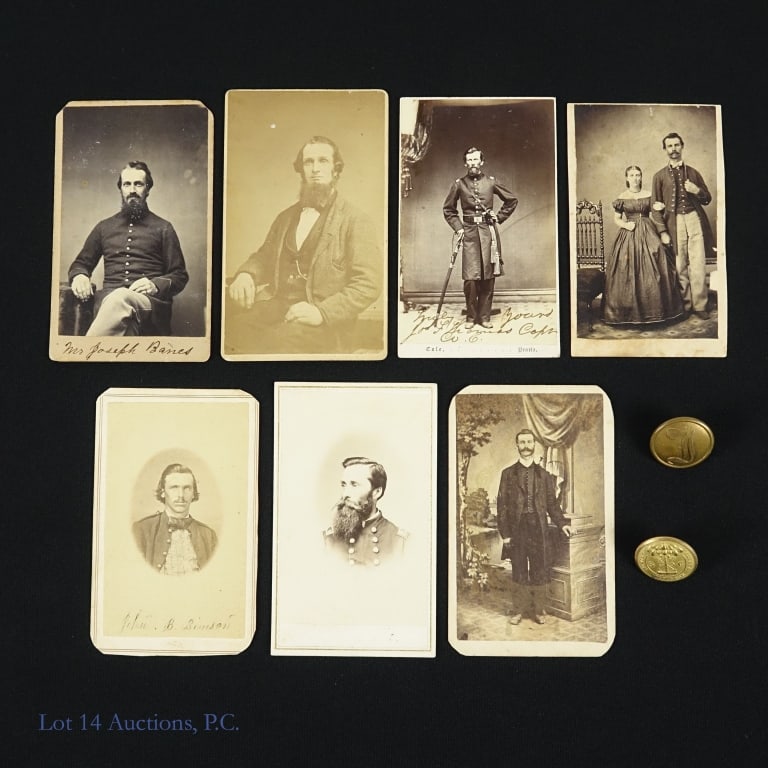 Civil War CDV Collection: Collection of carte de visites (CDVs) from the Civil War era. Includes: Joseph F. Thomas posing with this sword (Company C, 86th Illinois Infantry, 8-27-62 to 6-6-65. Reached rank of major on 3-25-64)