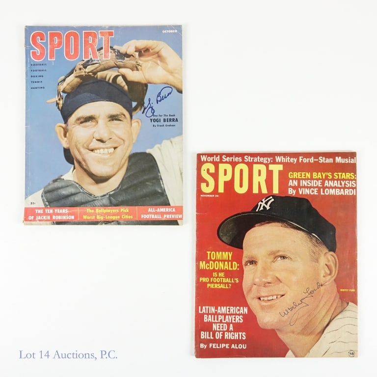 Yogi Berra / Whitey Ford Signed Sport Magazines: Yogi Berra Signed 1955 Sport Magazine (October 1955) (Mounted Memories COA) / Whitey Ford Signed 1963 Sport Magazine (November 1963) (NO COA - AS IS). (2 Signed Magazines Total). Please see images for