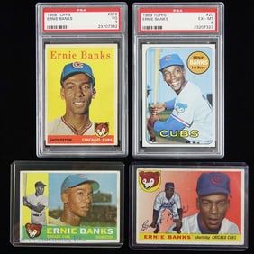 1955 1958 1960 1969 Topps Ernie Banks (PSA) (4)