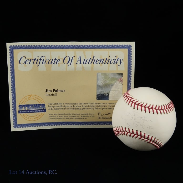 Jim Palmer Signed OML Baseball (Steiner COA): Jim Palmer Autographed Allen H. Selig Official Major League Baseball (Steiner COA). Please see images for details regarding condition.