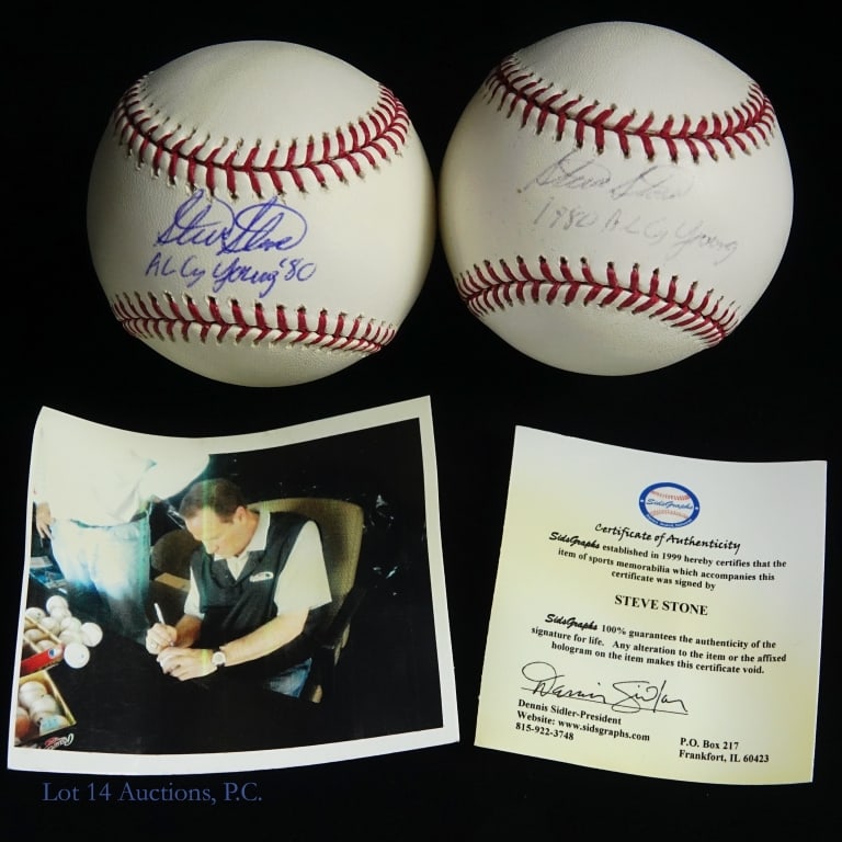 Steve Stone Signed OML Baseballs (Sidsgraphs COA): Steve Stone Autographed Allen H. Selig Official Major League Baseballs (Sidsgraphs COA). (2 Signed Baseballs Total - Both W/ COA). Please see images for details regarding condition.