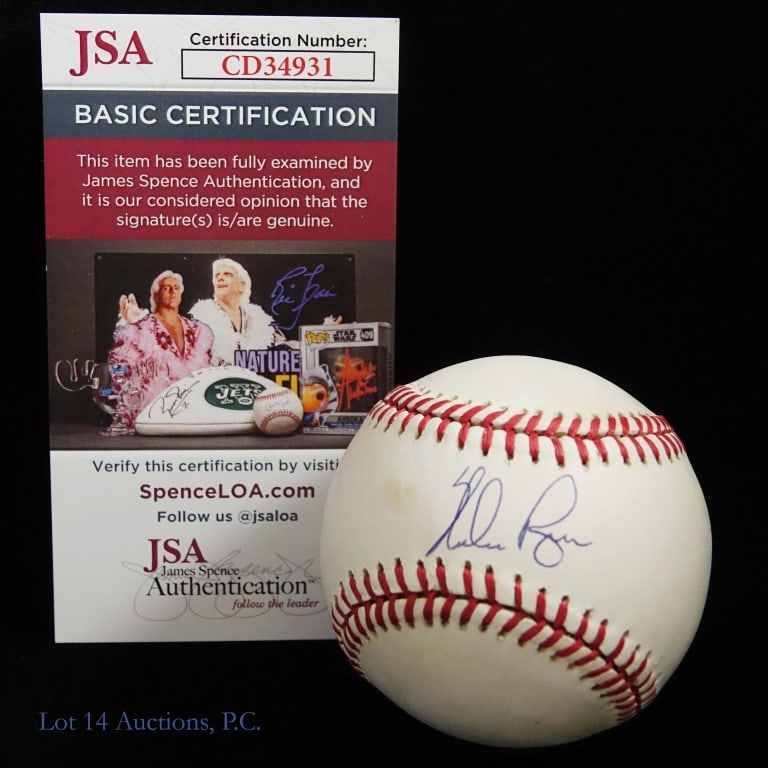 Nolan Ryan Signed OAL Baseball (JSA COA): Nolan Ryan Autographed Bobby Brown Official American League Baseball (JSA Certification: CD34931). Please see images for details regarding condition.