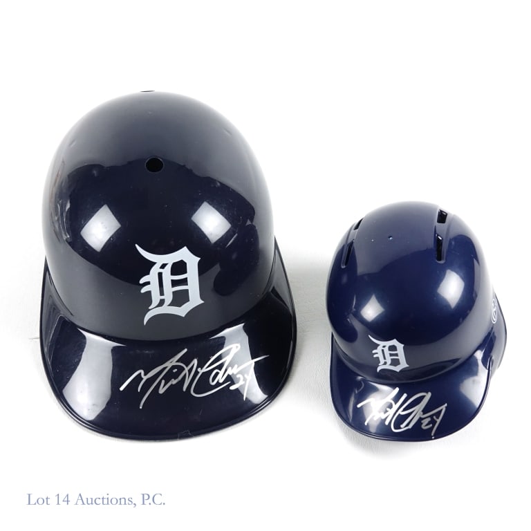 Miguel Cabrera Signed Detroit Tigers Helmets (2): Miguel Cabrera Autographed Detroit Tigers Helmet & Mini-Helmet (Pinpoint COA) (2 Signed Helmets Total). Please see images for details regarding condition.