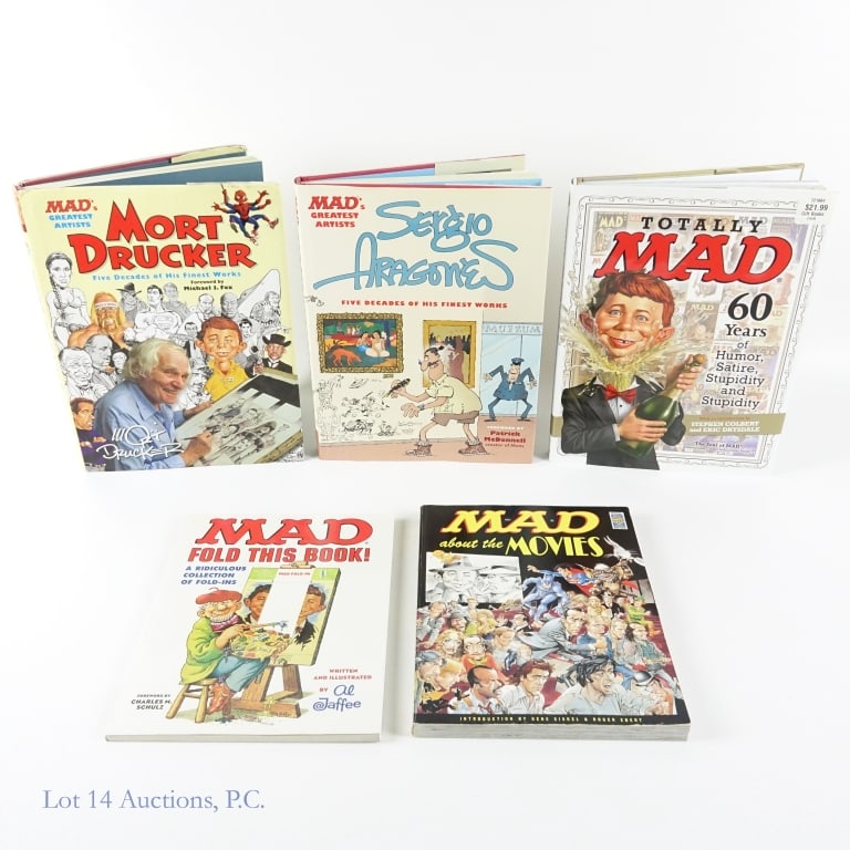 Totally MAD Hardcover, More MAD Collections (5): Totally MAD Hardcover, More MAD Collections (5). Collection of MAD Magazine spotlight books. Totally MAD, 60 Years of Humor, Satire, Stupidity and Stupidity - Hardcover with unopened cover prints. MAD
