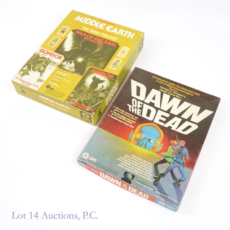 Middle Earth & Dawn of the Dead, SPI Games (2): Middle Earth & Dawn of the Dead, SPI Games (2). Pair of Simulations Publications Incorporated tabletop war games featuring fantasy entertainment subjects. The Games of Middle Earth based on J.R.R. Tol