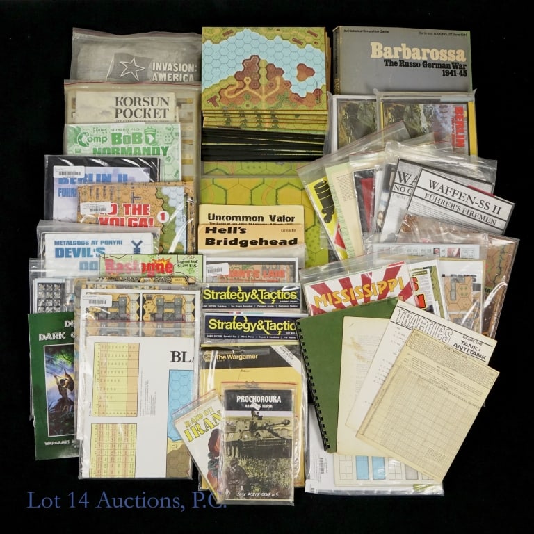 Tabletop Games in Bags & Ephemera Assortment: Asst. Tabletop Games in Bags & Ephemera. Large assortment of tabletop games, maps and other familiar items. Invasion America, Devils Domain, Barbarossa and many other titles. Items believed to be comp