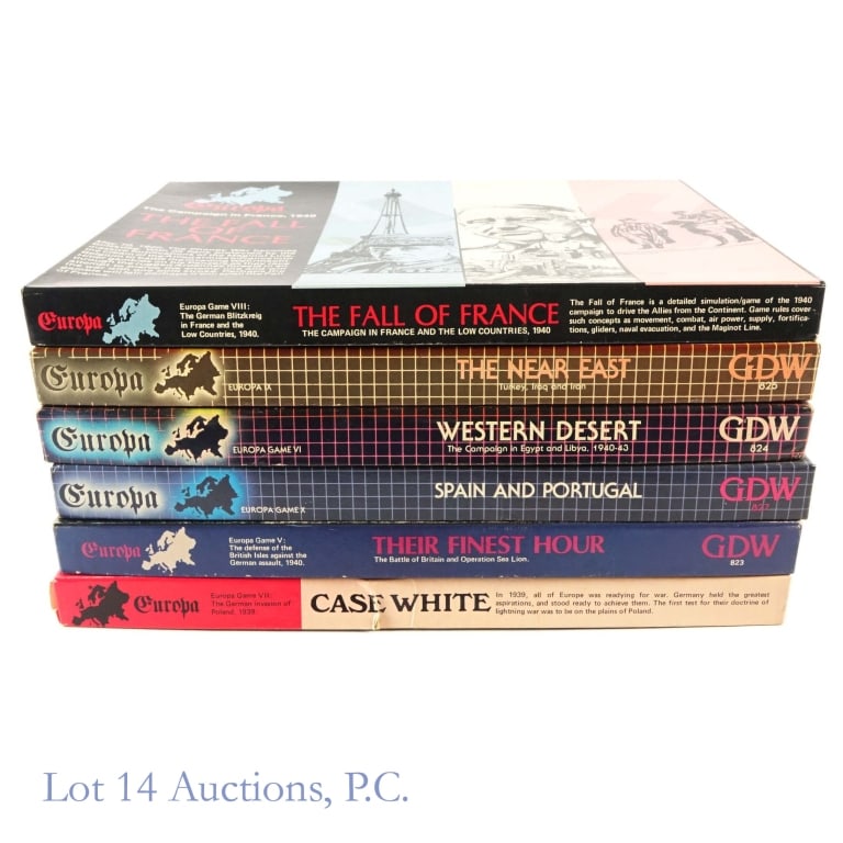 Europa Tabletop Games, Un/Partial Punched (6): Europa Tabletop Games, Un/Partial Punched (6) A collection of tabletop games from Game Designer's Workshop (GDW). All items appear complete, all cards unpunched or partially punched. Items are: Fall o