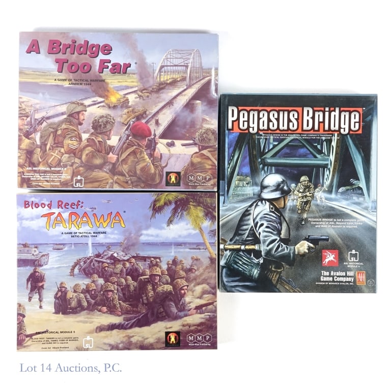 ASL Games Modules, Bridge Too Far (3): ASL Games Modules, Doomed Batallions 1st Ed. (3). Unpunched or partially punched games for Advanced Squad Leader. A Bridge Too Far, Historical Module 6; Pegasus Bridge, Historical Module 4; Blood Reef