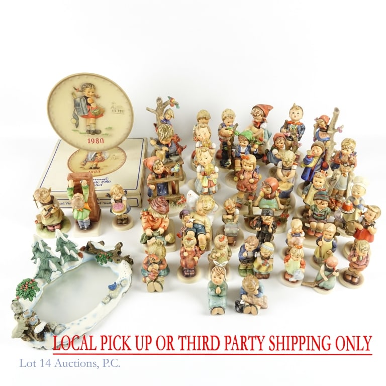Goebel Hummel Figurine (Set of 40, LOCAL PICK-UP): ***LOCAL PICK-UP or third party shipping ONLY. Vintage Goebel Hummel porcelain figurines, selection of up to 40 unique pieces including a 1999 "Icy Adventure" figurine with original box. All in good c