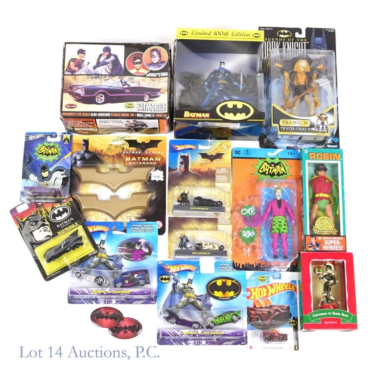 Batman Toys Action Figures & Vehicles (NIB) (14): Batman Toys Action Figures & Vehicles (NIB - New In Box) (14 Items Total). Includes: Kenner Legends Of The Dark Knight Twister Strike Scarecrow, McFarlane Toys Joker, (6x) Hot Wheels Batman Vehicles, 
