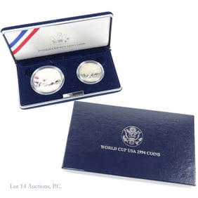 1994 USA Silv Pr World Cup Soccer 2-Coin Set OGP