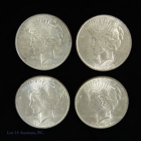 1922 & 1923 USA 90%-Silver Peace Dollars (4)