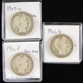 1900 - 1907 USA Silver Barber Half Dollars (3)
