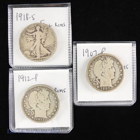 1907 - 1918 USA 90%-Silver Half Dollars (3)
