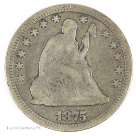 1875 USA Silver Liberty Seated Quarter (VG+)