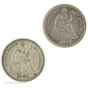 1891 USA Silver Liberty Seated Dimes (2)