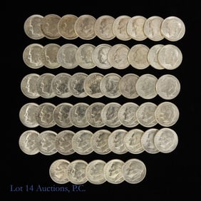 1954-S Silver Roosevelt Dimes Roll (CH BU) (50)