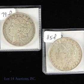 1879 & 1885 USA Silver Morgan Dollars (2)