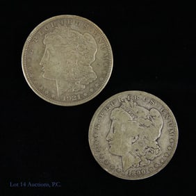 1890-O & 1921-S USA Silver Morgan Dollars (2)