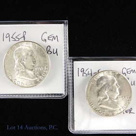 1954-S & 1955 (P) Silver Franklin 50c (GEM BU) (2)