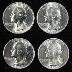 1944 - 1951 USA Silver Washington 25c CH BU (4)