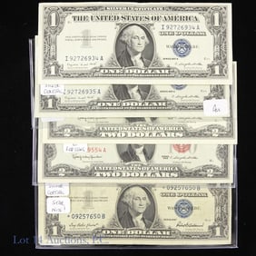 USA $1 Silver Cert, & $2 Legal Tender Notes (5)