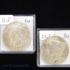 1922 & 1923 USA Silver Peace Dollars BU (2)