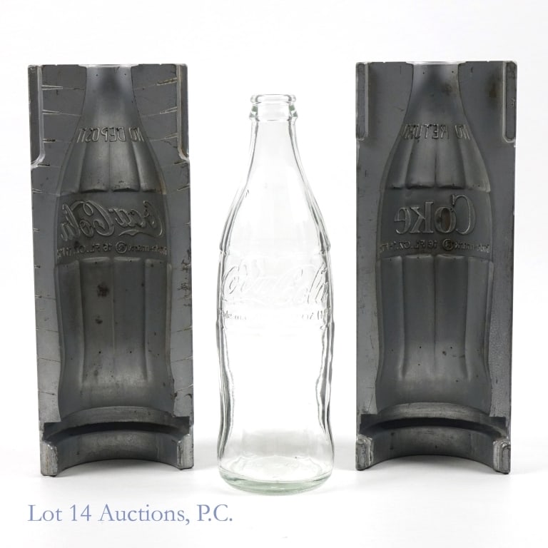16 oz. Coca-Cola Coke Bottle Mold, Bottle: 16 oz. Coca-Cola Bottle Mold, Bottle. Mold is for 16 oz glass Coca-Cola bottle with No Deposit and Coca-Cola on one side and No Return and Coke on the other. Likely circa 1979. Assembled mold: 9.75" x