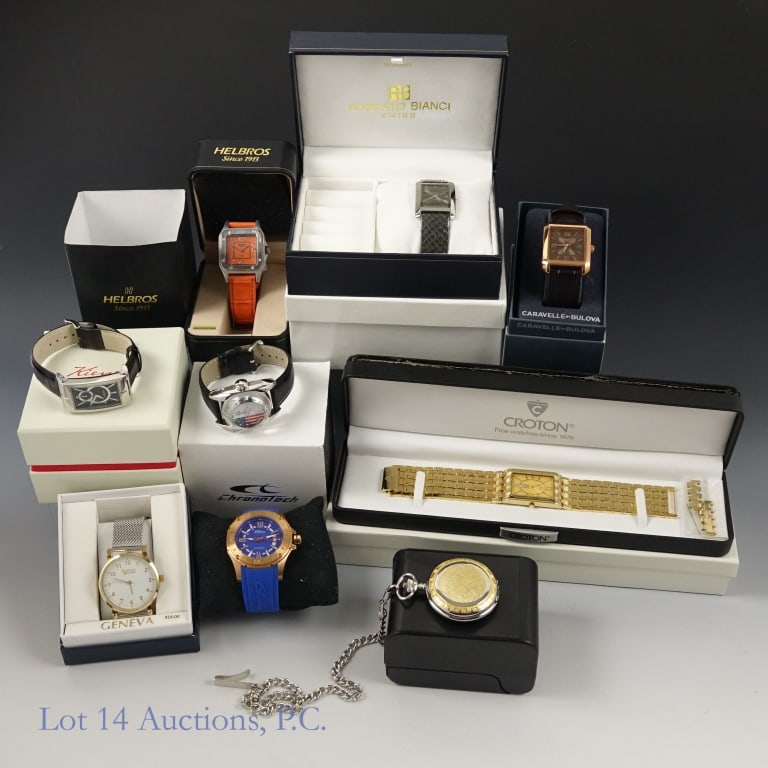 Watches, Caravelle, Roberto Bianci, Kienzle (9): Watches, Caravelle, Roberto Bianci, Kienzle (9). Collection of watches, some Swiss. Items all in original packaging, most appear unused. Items include: Caravelle by Bulova 44A100; Kienzle Klassik; Rob
